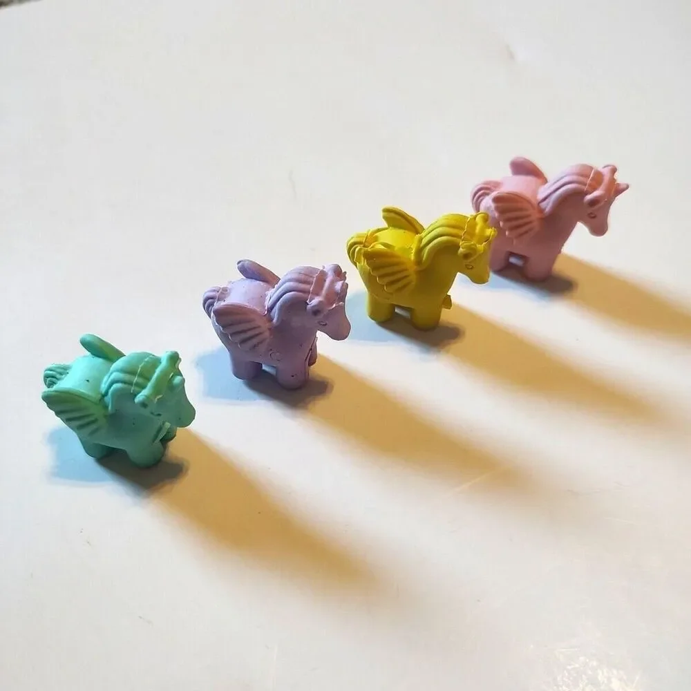 Lot of 4 Unicorn Erasers Party Favors Pastel Colors Flying Horse Animal Wings